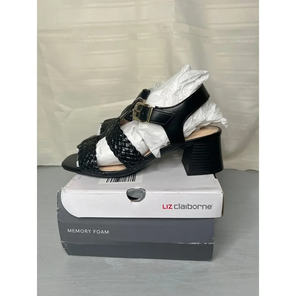 Liz Claiborne Clegan Heeled Sandals Black Womens Size 9 Wide